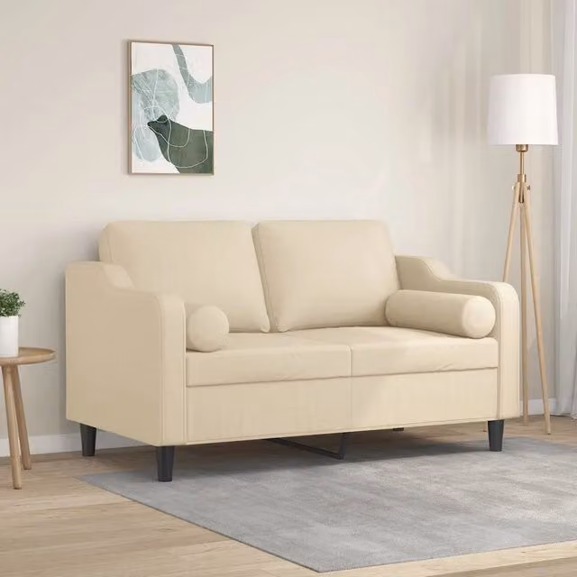 Divano a 2 posti moderno vidaXL in tessuto beige con cuscini e coperture rimovibili L: 138 cm, P: 80 cm, H: 77 cm