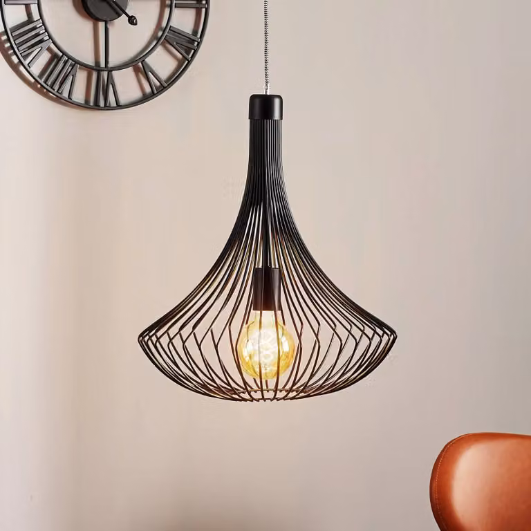 Lampada a sospensione Cage Lamkur, dimmerabile, Nero, Soggiorno / Sala da pranzo, Metallo, Moderno, Lampada a sospensione