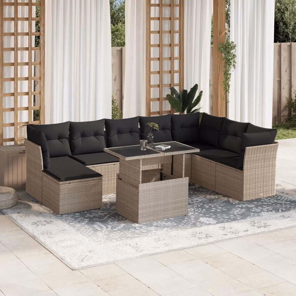 Maison Exclusive - Set Divano da Giardino 9pz con Cuscini Grigio Chiaro Polyrattan