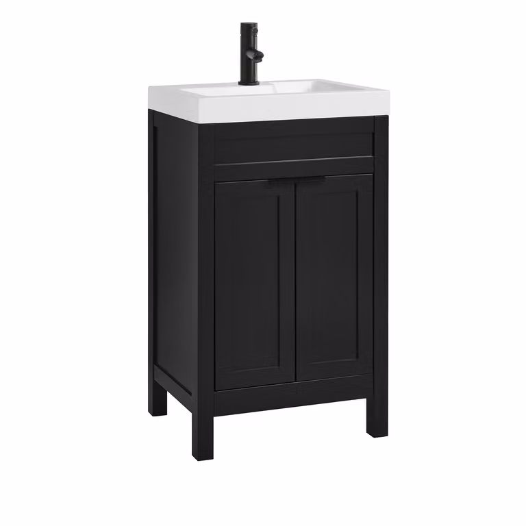 Mobile Bagno Grigio Nero da 500mm con Lavabo e Maniglie Moderne Nere con Impugnatura a Dito - Warwick