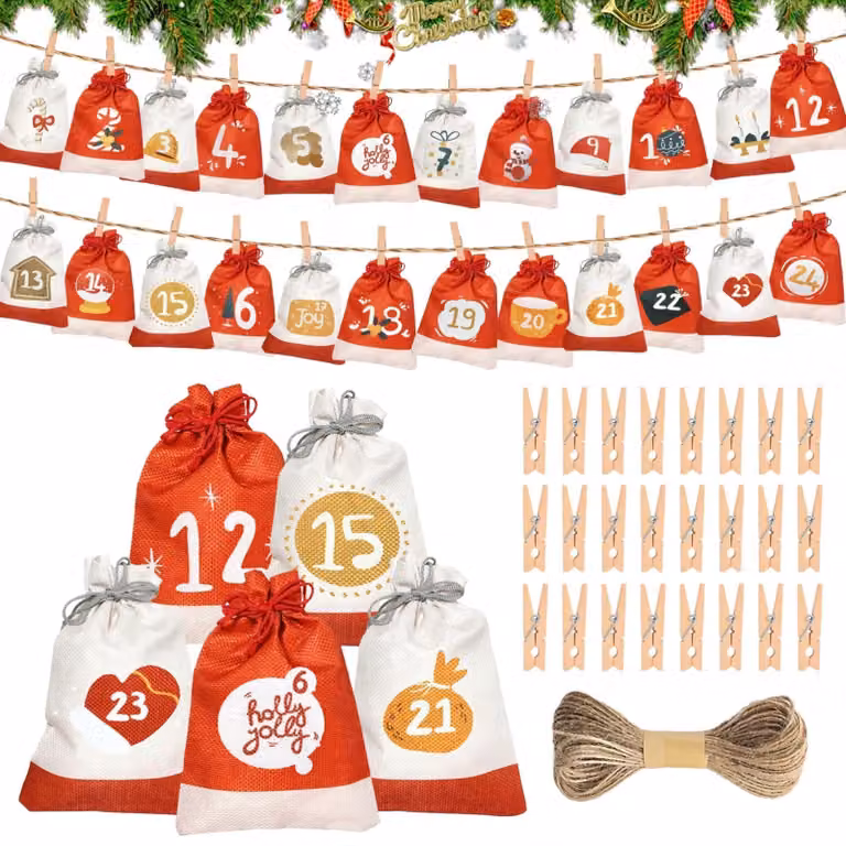24 sacchetti natalizi - Calendario dell'Avvento da riempire