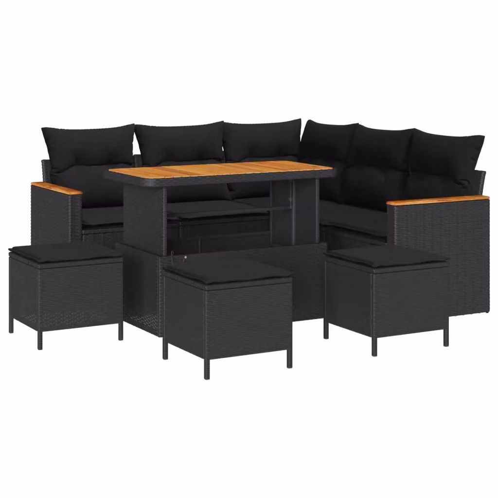 Set Divano da Giardino a L vidaXL in Rattan Nero con Cuscini e Tavolino da Esterno – 2