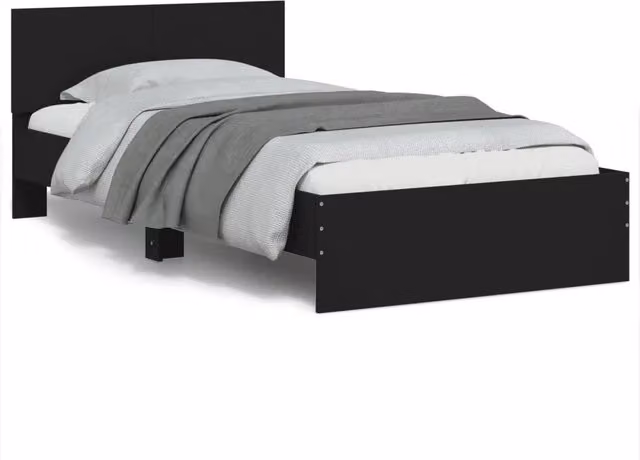 Giroletto con Testiera-Struttura letto con testiera Nero 100x200 cm in Legno Multistrato