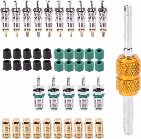 set di 46 pezzi di nuclei di valvole Schrader Strumento di rimozione e installazione per impianti di condizionamento dell'aria per refrigeranti R410/R22/R134a.