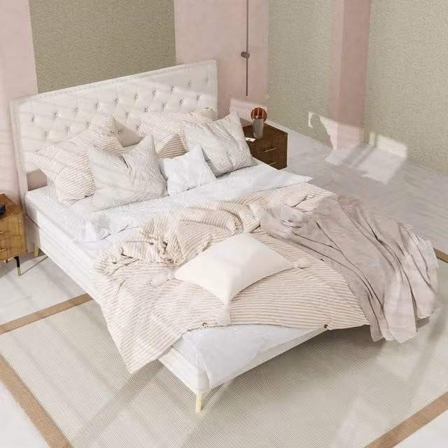 Letto imbottito con testiera ¨C Minimal ¨C beige velluto 140x200cm