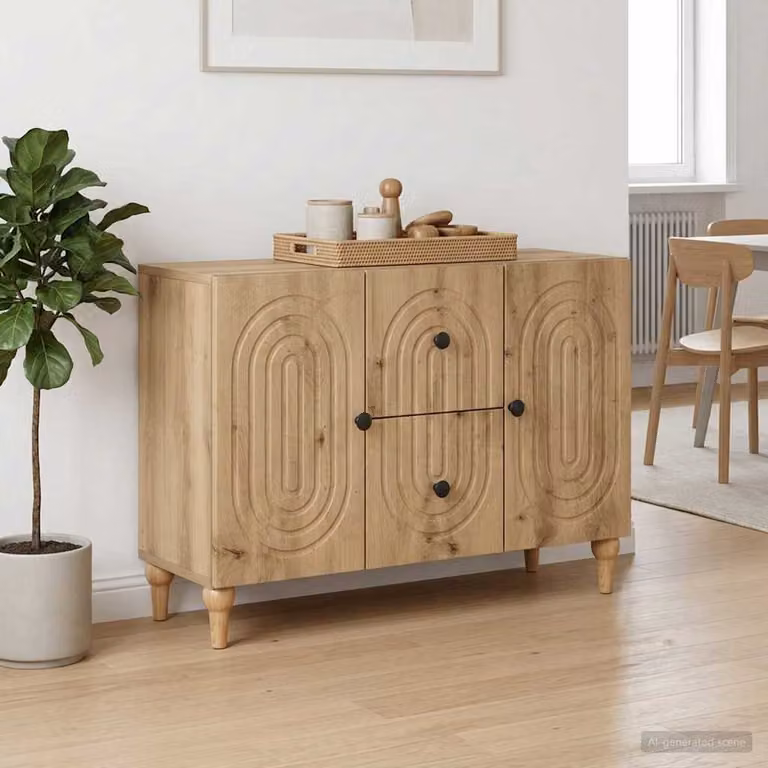 Mobile TV vidaXL in rovere artigianale con ruote e scomparti multimediali, L/P/H: 89 x 34,5 x 60 cm