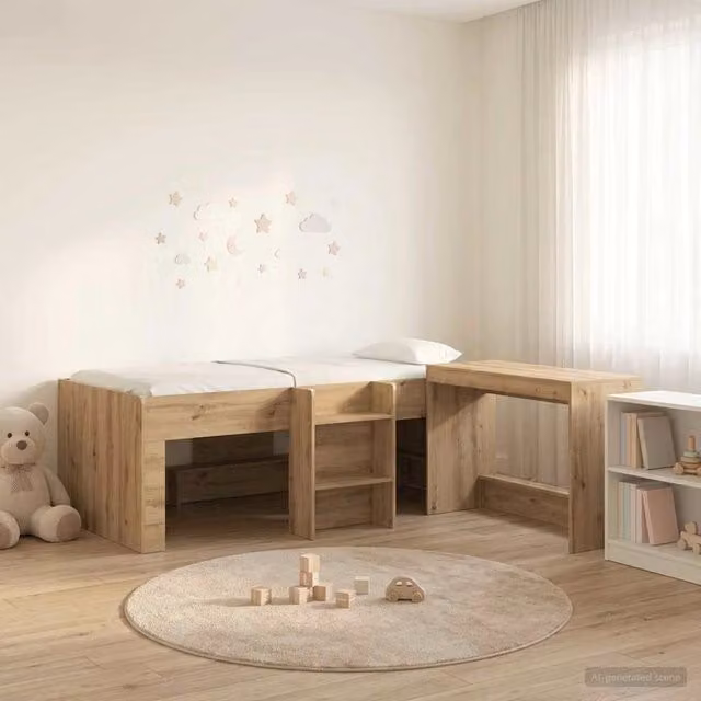 Letto alto per bambini con scrivania 2 pz Rovere Artigianale 3423461