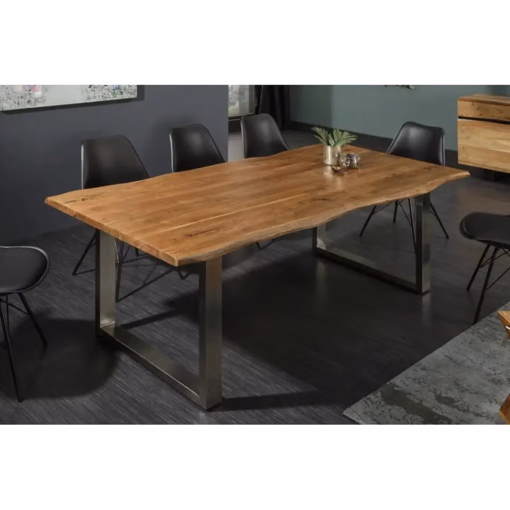 Tavolo da pranzo rettangolare MEUBLORAMA in legno di acacia e metallo, stile industrial con bordo naturale, marrone e grigio, L: 200 cm, P: 108 cm, H: 76 cm – 2