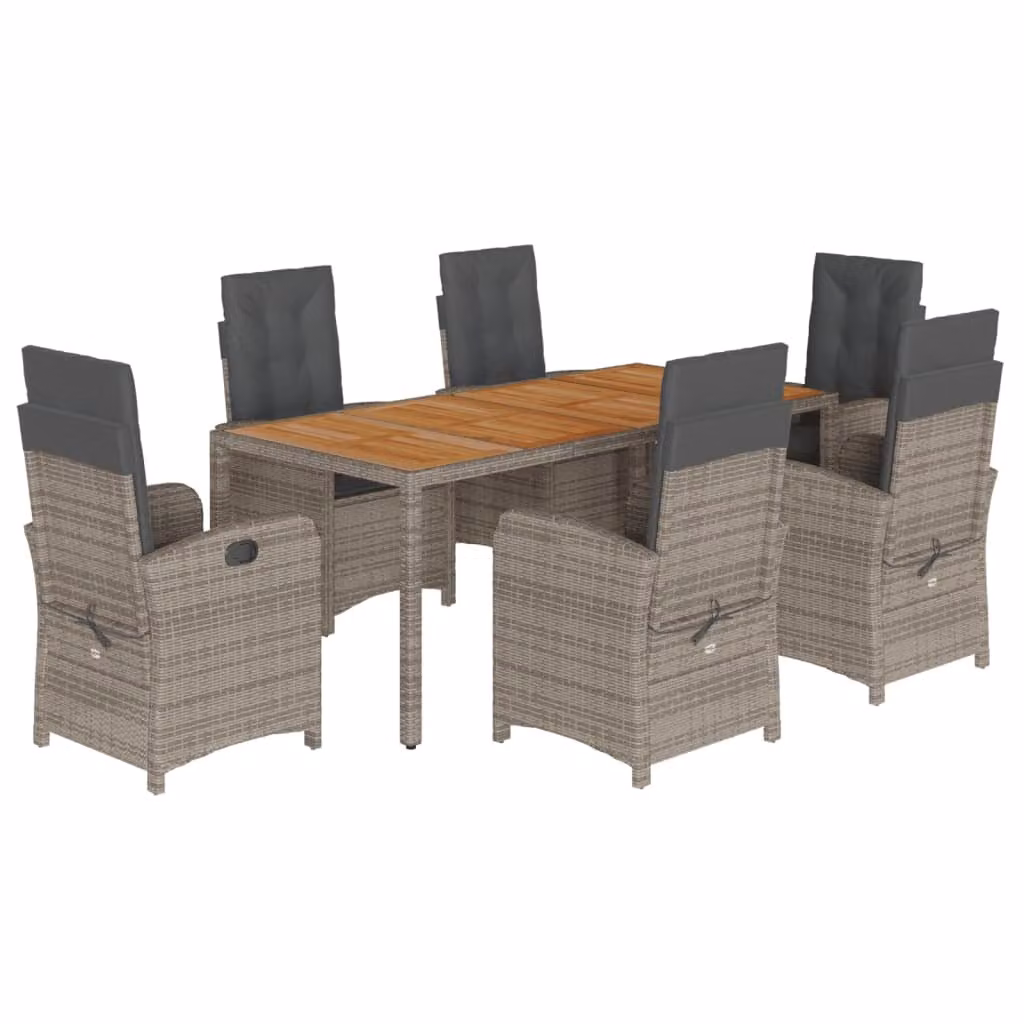 Set da Pranzo da Giardino 7 pz con Cuscini in Polyrattan Grigio