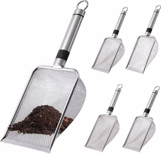 Set di setacci da giardino Unyqoos® composto da 5 pezzi – setacci in acciaio inossidabile resistenti alla ruggine, con maglie da 1 mm, 2 mm, 2,8 mm, 3,8 mm e 5 mm, ideali per terra, sabbia e pietre, con impugnatura ergonomica