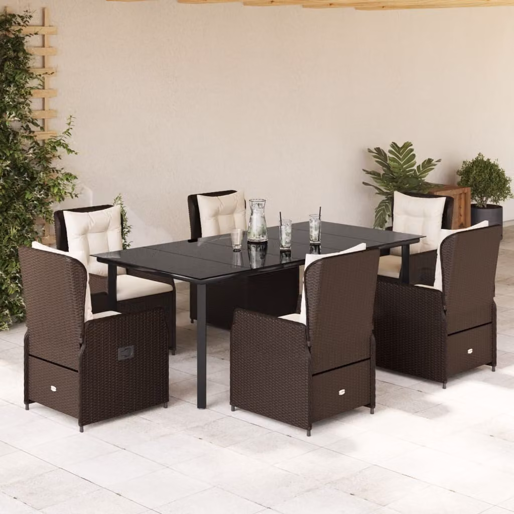Maison Exclusive - Set da Pranzo da Giardino 7pz con Cuscini in Polyrattan Marrone