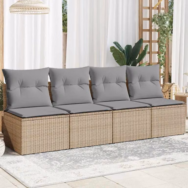 vidaXL Divano da giardino a 4 posti in polyrattan con cuscini beige e grigi