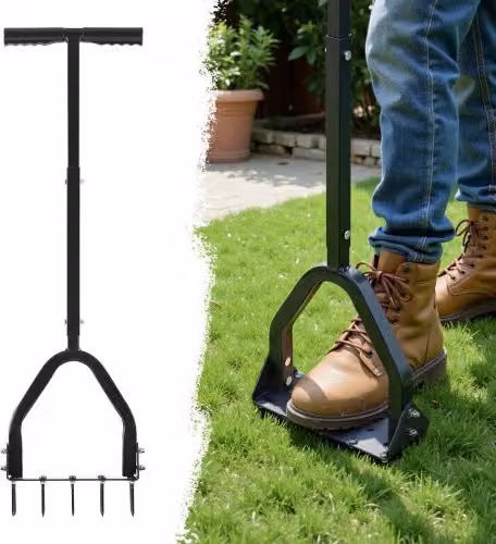 VEVOR Arieggiatore Manuale per Prato da 23,5 cm Aeratore a Spinta da Prato Terreno in Metallo Compatti per Giardino Cortile Campi con Punti in Ferro 15 x 6 cm Arieggiatore Manico Lungo Piastra Larga