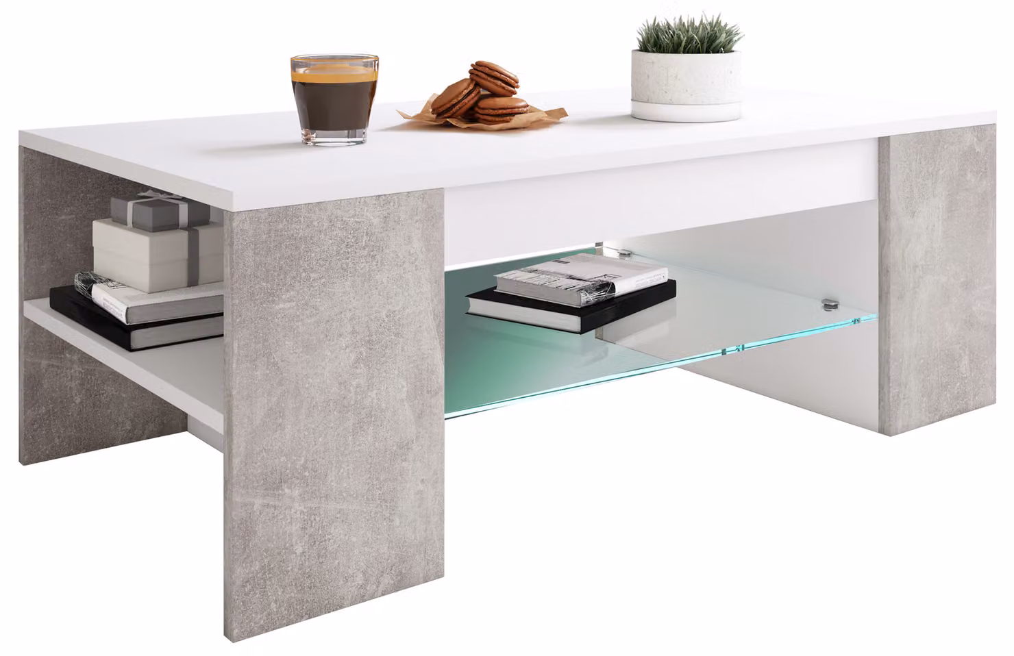Tavolino in legno con vetro di sicurezza ESG | Sofatic con spazio di archiviazione sufficiente | Dimensioni ca. H. 35 x W. 100 x D. 50 cm | Tavolo da soggiorno - Tunas