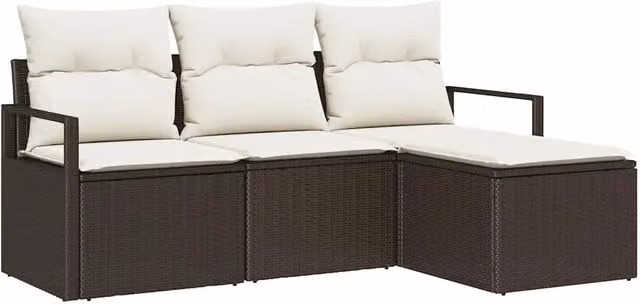 Set di divani 4 pz | Set Salotto da Giardino Marrone polyrattan