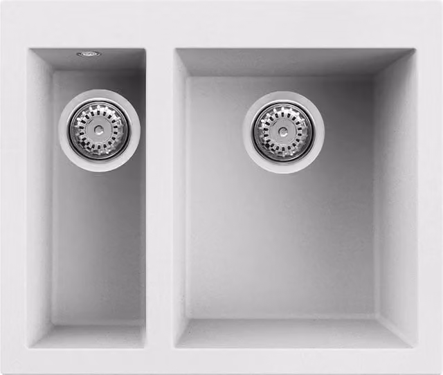 Lavello Elleci Incasso 2 vasche 59x50 Quadra 150 Keratek Plus Bianco White Assoluto LKQ15096
