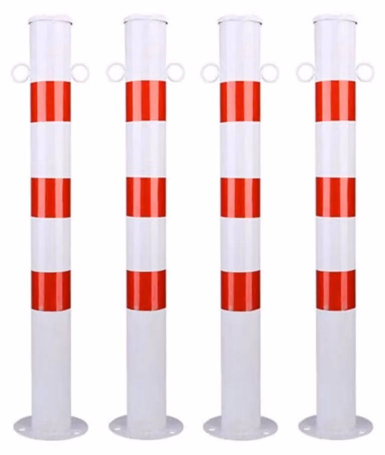 Segnaletica di sicurezza, rosso e bianco, diametro 76 mm, altezza 750 mm, metallo, set da 4