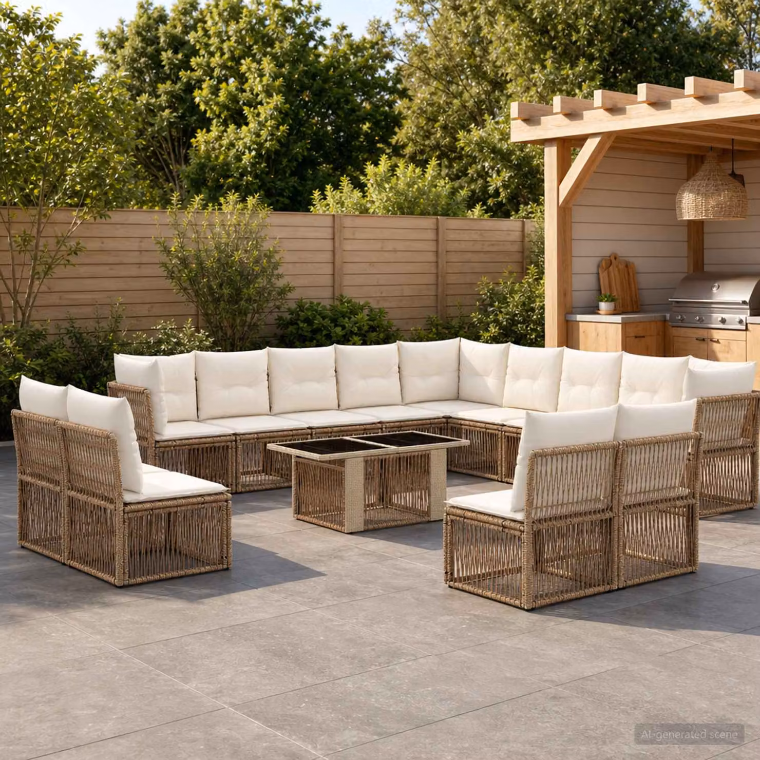 Set Divano da Giardino vidaXL 14 pz in Polyrattan Grigio e Beige con Tavolino da Caffè e Cuscini Imbottiti