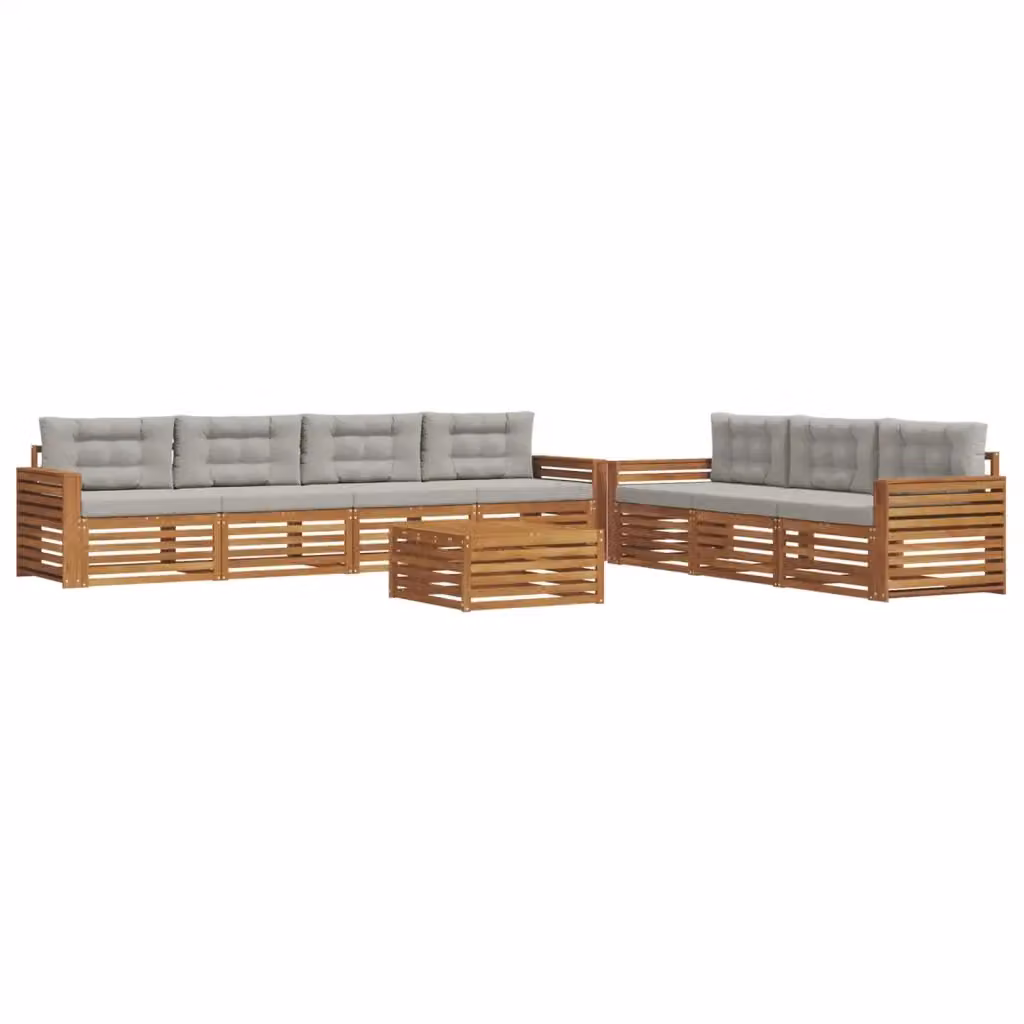 Set di mobili da giardino vidaXL composto da 8 pezzi con divani a forma di U, tavolino da caffè e cuscini, in legno di acacia trattato e tessuto beige e grigio – 2