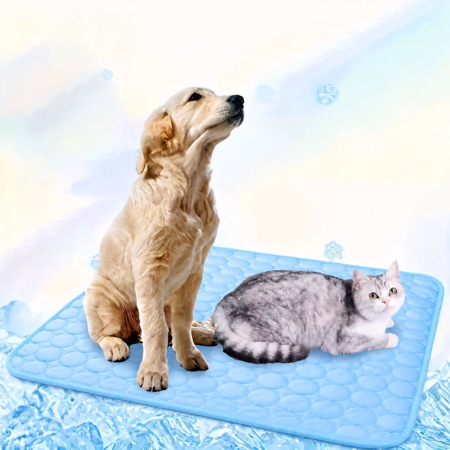 Tappetino refrigerante per cani e gatti, auto-raffreddante, ideale per l'estate, non tossico, antiscivolo, lavabile, colore blu, dimensioni 70x100 cm