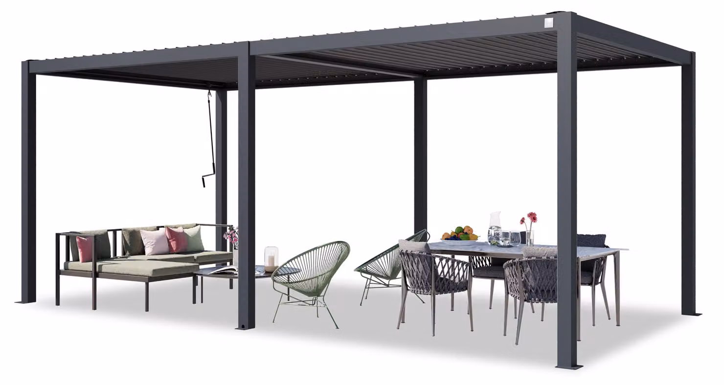 PRIMEYARD Pergola 3x6 m montanti in alluminio con tetto a doghe in acciaio gazebo da giardino antracite
