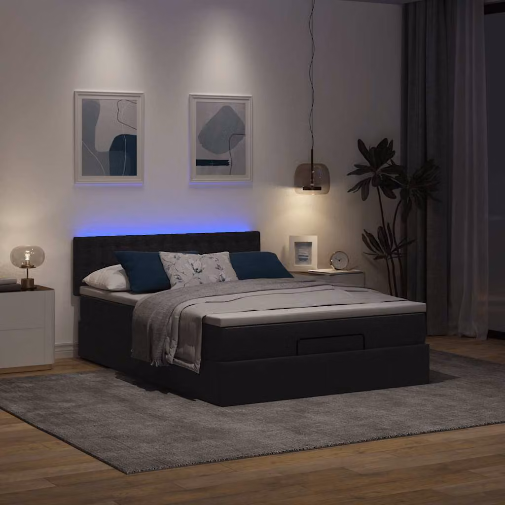 Maison Exclusive - Pouf Letto con Materasso e LED Nero 140x200 cm in Tessuto