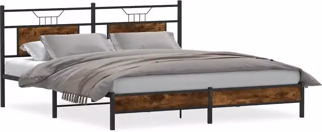 Letto matrimoniale in stile industrial con struttura in metallo e legno, colore marrone, L/P/H: 160 x 200 x 91.5 cm – 1