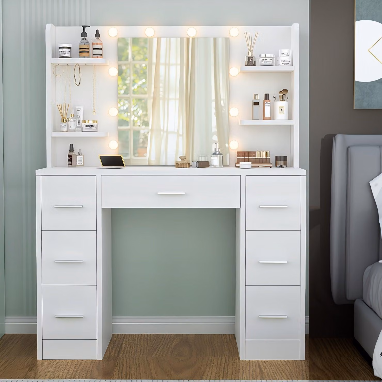 Tavolo da trucco - Comodino da trucco - Tavolo da trucco con luci LED - Tavolo per la bellezza - Scrivania da trucco
