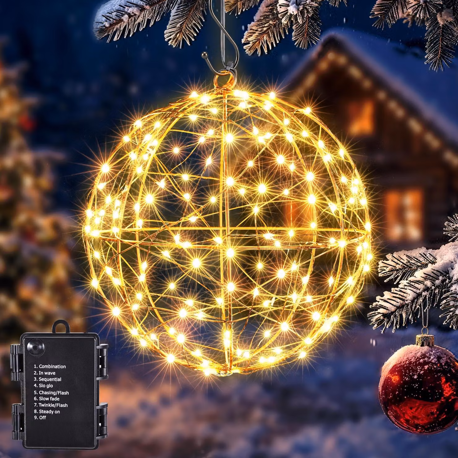 Sfera luminosa a LED, diametro 18 cm, alimentata a batteria, per uso esterno