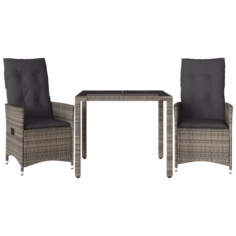 Set da Bistrò 3 pz con Cuscini Grigio in Polyrattan