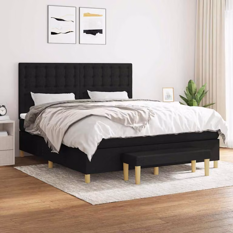 vidaXL Giroletto a Molle Ibrido con Materasso in Tessuto Nero L/P/H: 160 x 200 x 128 cm