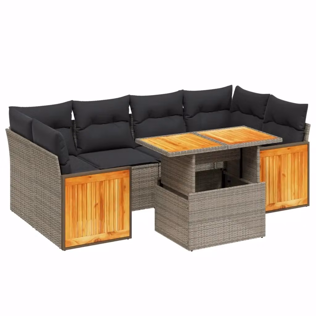 vidaXL Set Divani da Giardino 7 pz in Polyrattan Grigio con Cuscini e Tavolino da Caffè – 2