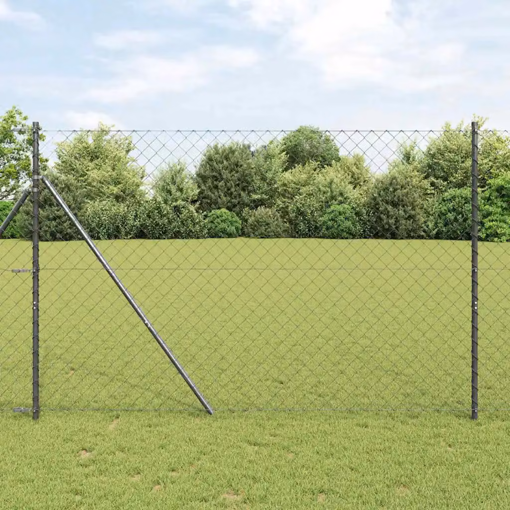 Recinzione a maglie di catena vidaXL in acciaio rivestito in PVC da fissare a terra, colore antracite, L: 10 m, H: 1,5 m
