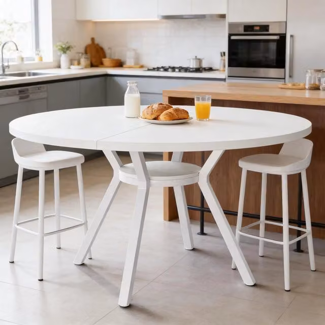 Tavolo da pranzo rotondo moderno WISHDOR in legno e metallo bianco Ø 119,4 cm