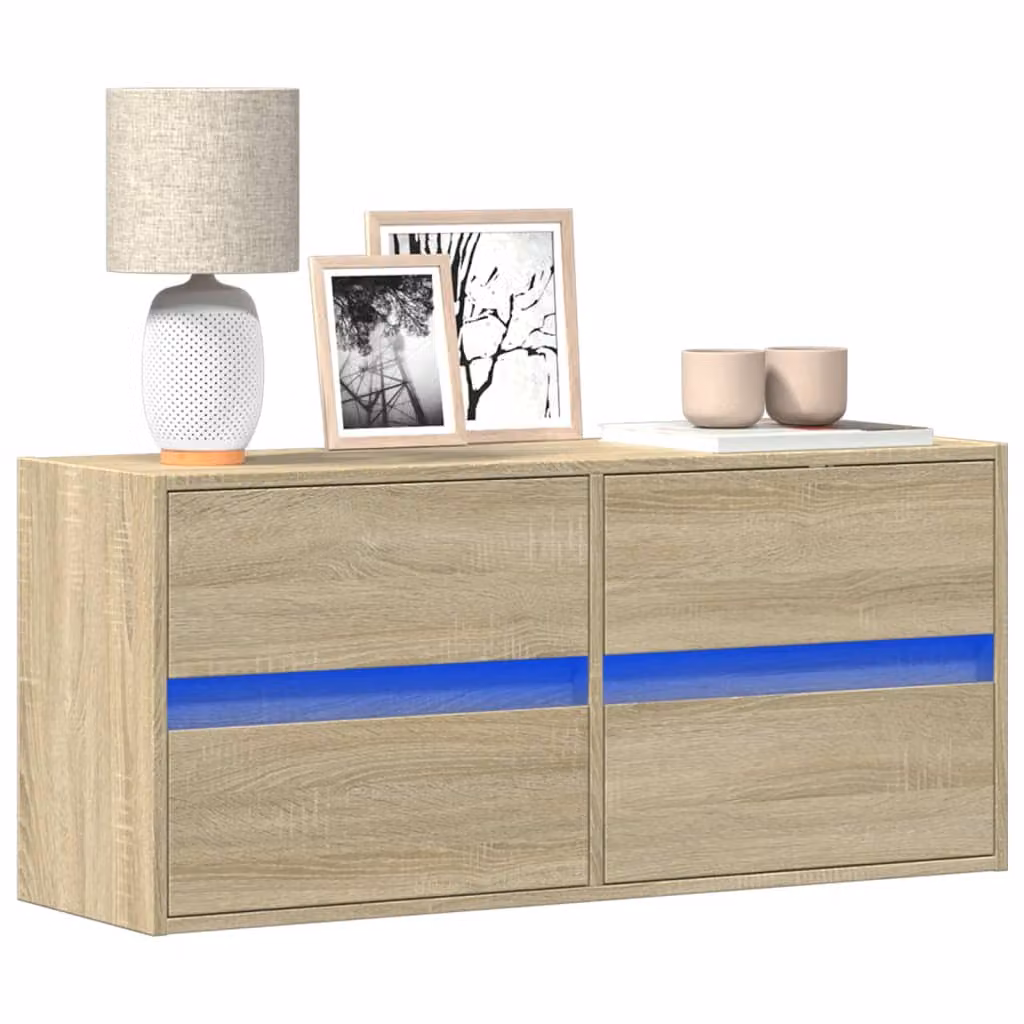 Mobile TV a parete vidaXL con luci LED integrate, Rovere Sonoma, L 100 cm x P 31 cm x H 45 cm