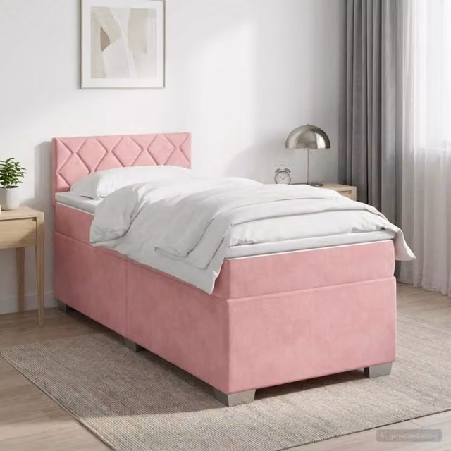 Letto box spring con materasso Rosa 100 x 200 cm Velluto 3450667