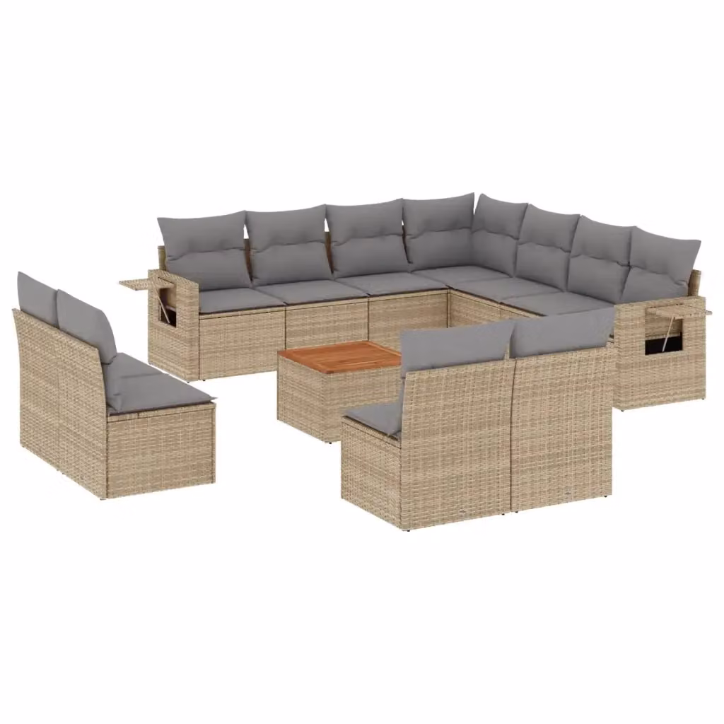 Set di Divani da Giardino a Forma di U vidaXL in Polyrattan con Cuscini Beige e Grigio – 2