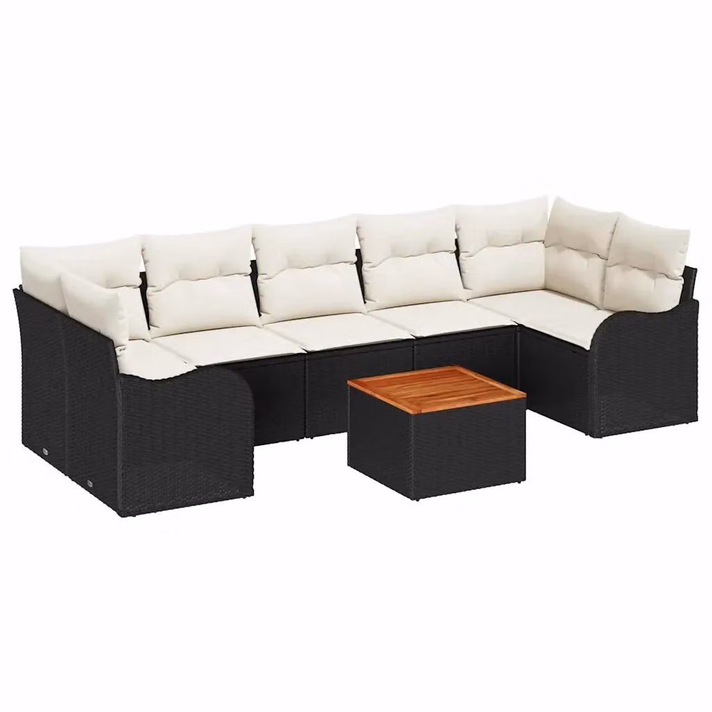 Set Divano da Giardino Moderno vidaXL in Polyrattan Nero con Cuscini e Tavolino da Esterno a Forma di L – 2