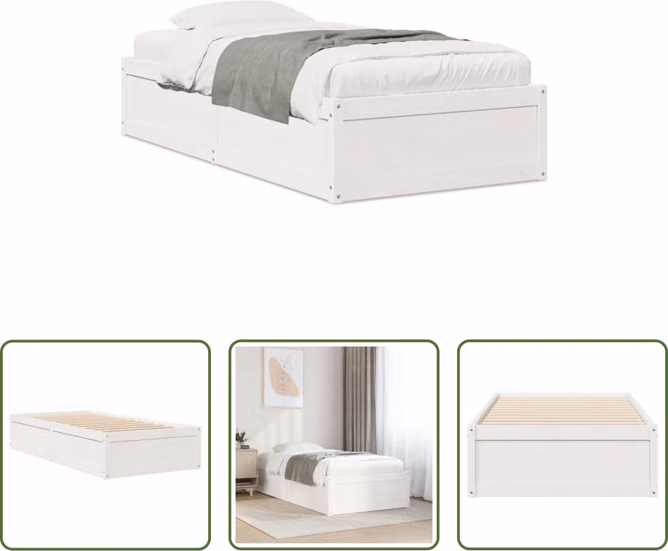 The Living Store Letto in legno massiccio bianco 75x190 cm pino