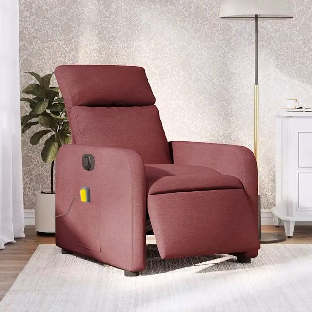 Divano Sedia-Poltrona Massaggiante Reclinabile Elettrica Rosso Vino Tessuto 458648