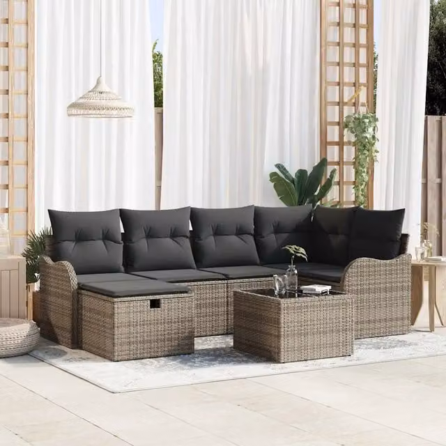 Set Divano da Giardino 7 pz Poly Rattan 3360320