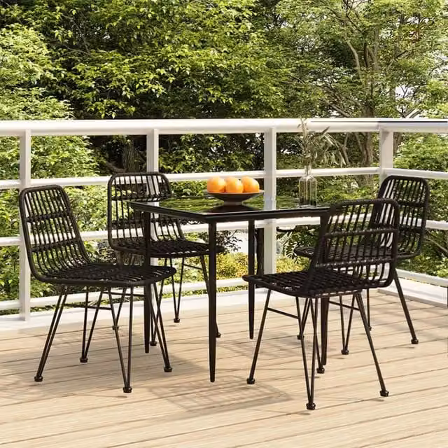 Set da Pranzo da Giardino Moderno vidaXL in Polyrattan e Vetro Nero 5 pz