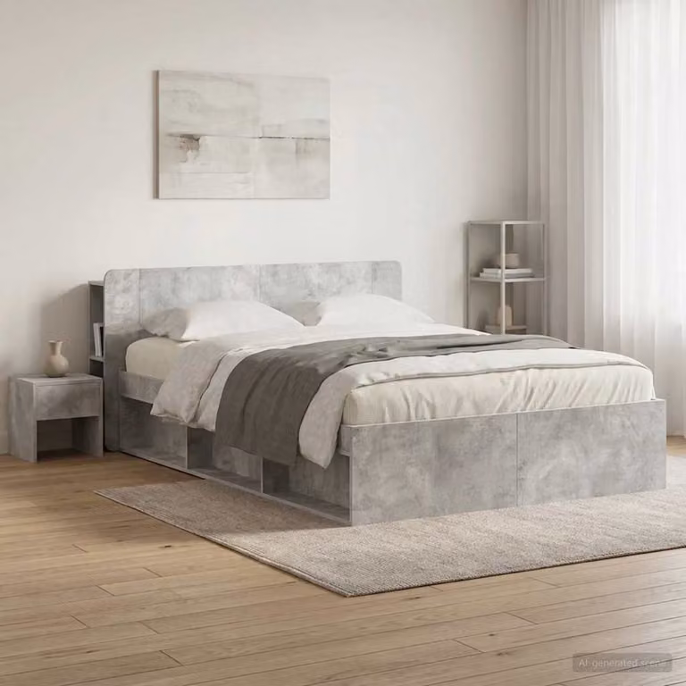 Testata del letto moderna vidaXL in legno ingegnerizzato grigio cemento con ripiano integrato e scomparti laterali