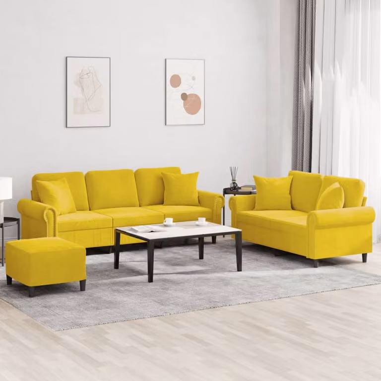 Maison Exclusive - Set divano 3 pezzi con cuscini in velluto giallo