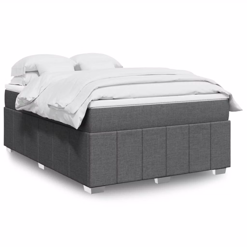 vidaXL Giroletto a Molle con Materasso Ibrido in Tessuto Grigio e Bianco L/P/H: 140 x 190 cm