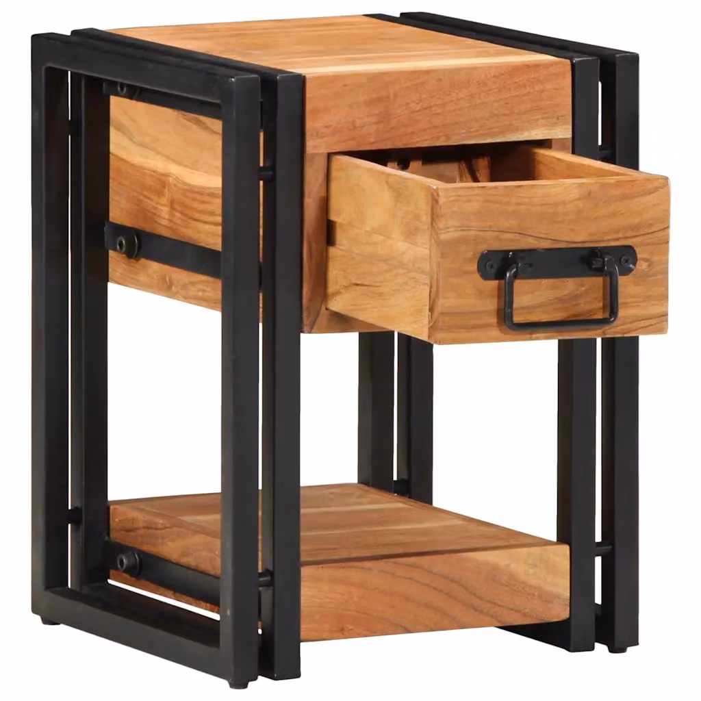 vidaXL Armadio da Notte in Legno di Acacia Massello Marrone Stile Rustico L/P/H: 30 x 30 x 40 cm