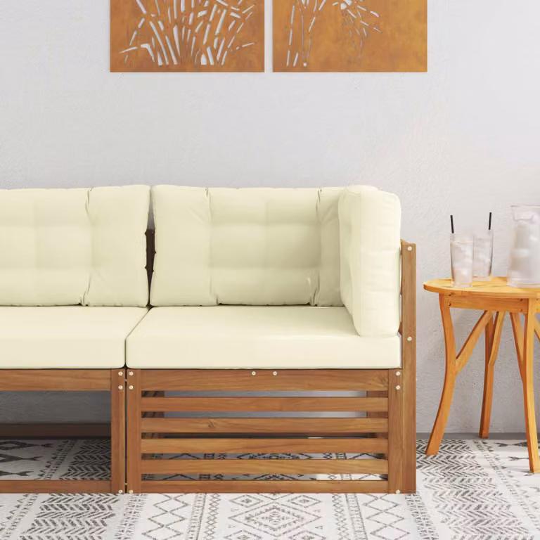 vidaXL Divano angolare da esterno moderno in legno di acacia con cuscini beige e marrone
