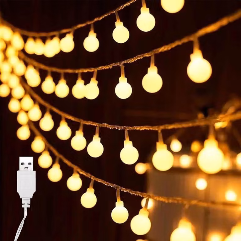 Catena luminosa da campeggio, 3 metri - 20 LED - USB - Luce calda - Ideale per Natale - Adatta per interni ed esterni