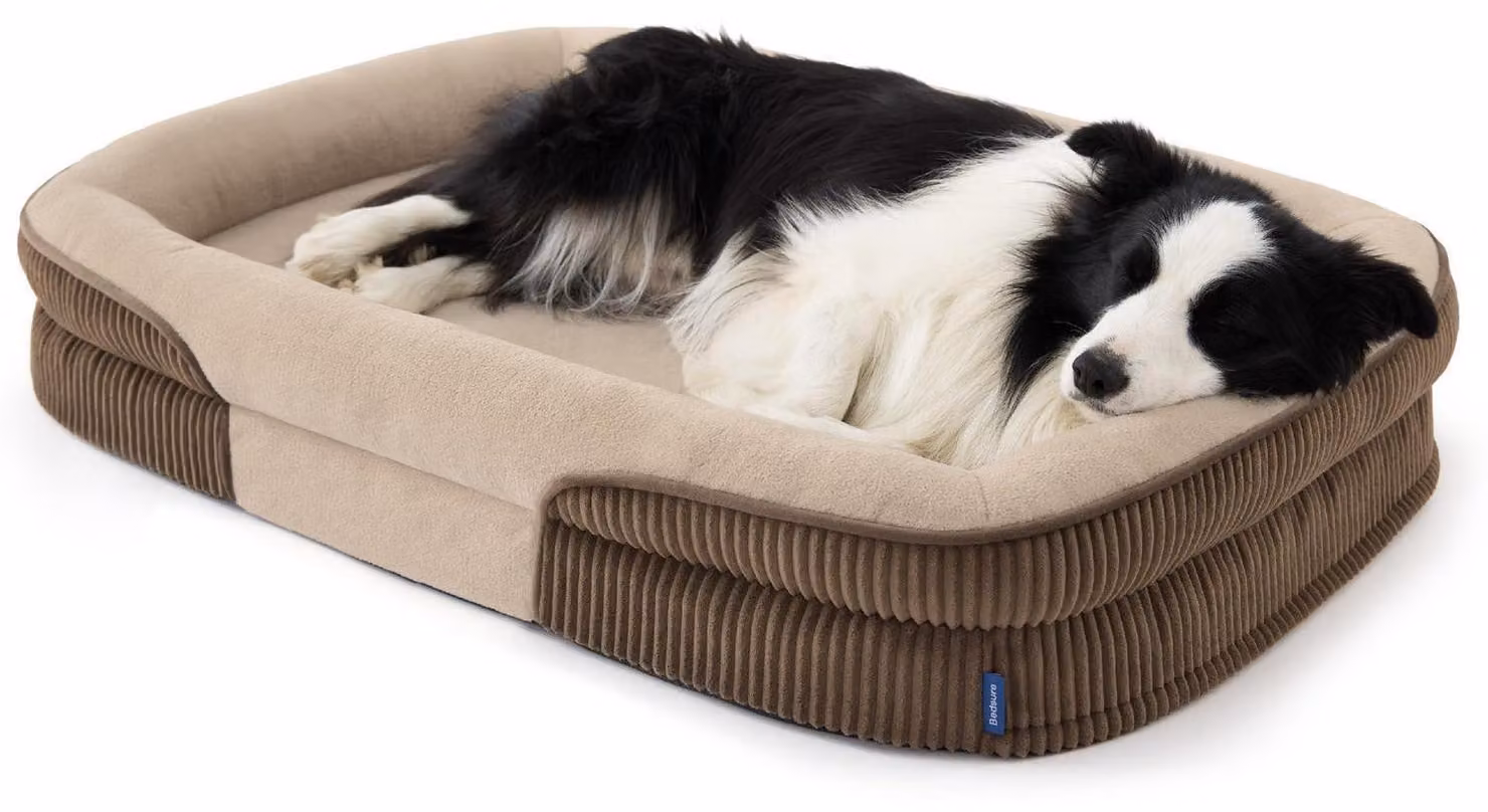 Cuccia ortopedica per cani, taglia XL, 106x76x18 cm, color marrone, con imbottitura impermeabile e rivestimento in tessuto a coste