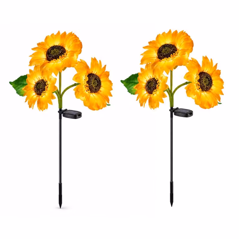 Set di 2 lanterne solari a forma di girasole, con 24 LED ciascuna, ideali per la decorazione del giardino e dell'esterno. Lampade solari a LED per l'illuminazione del giardino - SOLAFLORA